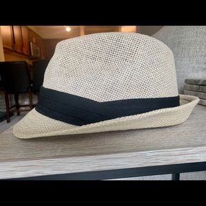 Straw Fedora Hat with Black Trimming